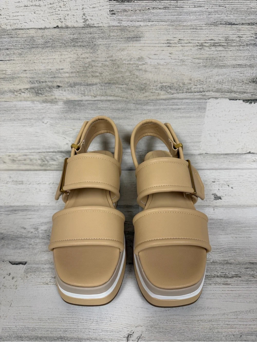 SARTO By Franco Sarto Beige Platform Sandals with Buckle Straps